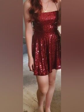 Windsor Burgundy Sequin Cowl-Neck Slip Prom Dress